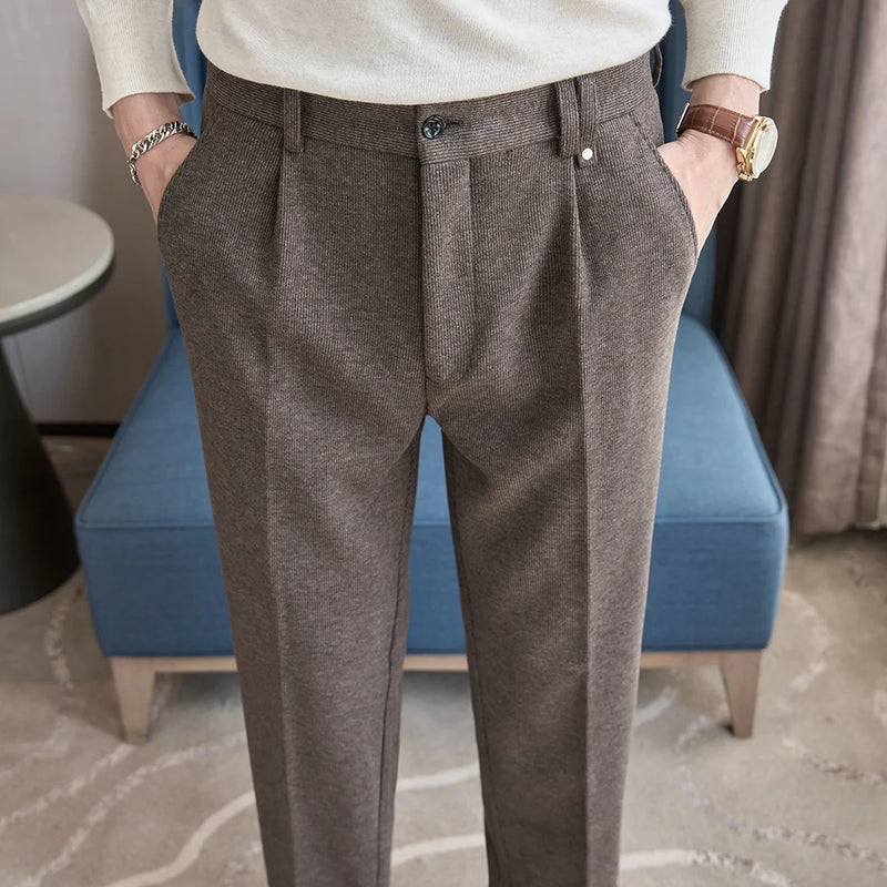 2026 Men's Black Herringbone Pants, Winter Fashion Slim Trousers, Gray, Brown, Coffee, Apricot, Green To Choose From,Asian Size