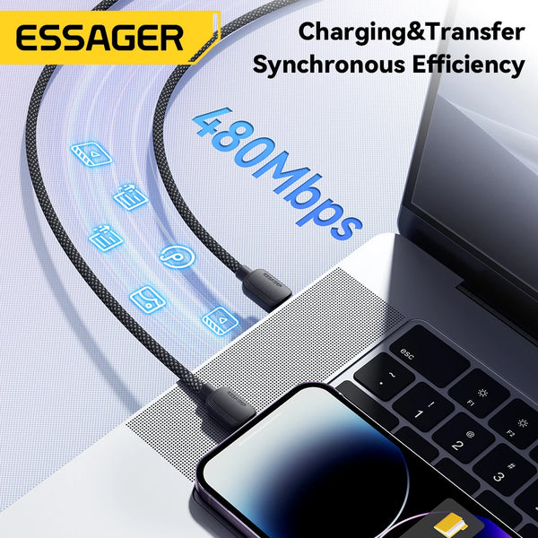 ខ្សែសាក Essager USB Type C សម្រាប់ iPhone 14 13 12 11 Pro Max XS PD 20W សាកលឿន USB C ទៅភ្លើង 29W ខ្សែសម្រាប់ iPad Macbook