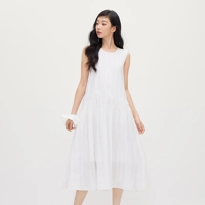 Semir Women Dress Jacquard Linen Cotton Tank Dress Girlish Vacation Style White Maxi 2026 Summer Top