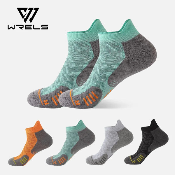 WRELS 1/2/3Pairs Athletic Running Cushioned Ankle Socks Cushioned Moisture Arch Support Compression Sock for Men and Women