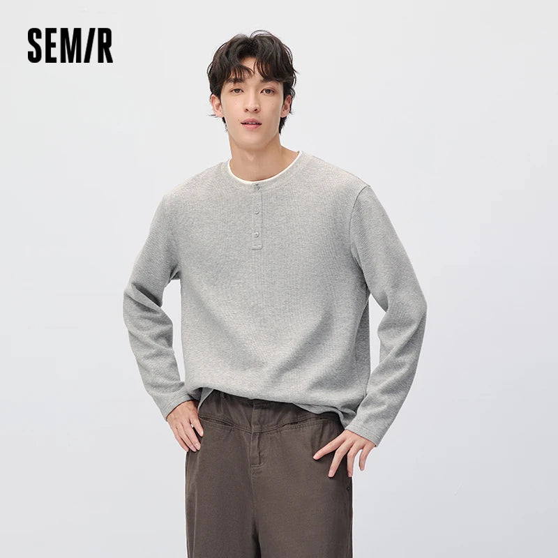 អាវយឺតប៉ាក់ Semir បុរស Waffle ប៉ាក់ជាស្រទាប់ៗ រូបរាងពាក់កណ្តាល Placket ឆ្នាំ 2026 សម្លៀកបំពាក់ប្រចាំថ្ងៃរដូវរងាថ្មី រចនាប័ទ្មទីក្រុង ធម្មតា អាកាសធាតុត្រជាក់ ស្រទាប់ៗ