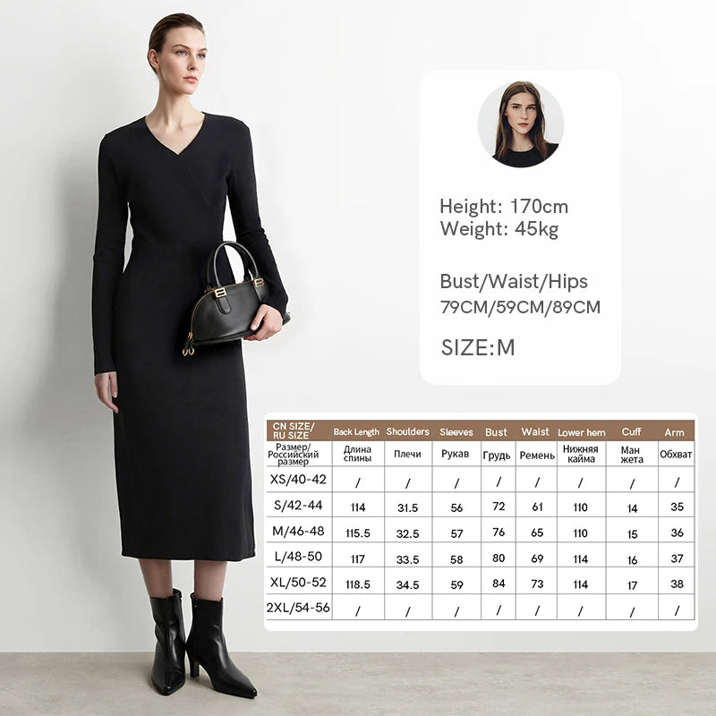 Amii V-Neck Knit Dress For Women Slim Waist A-Line Long Sleeve Elegant Maxi Sweater Dresses Minimalist Woman Clothes 12623140