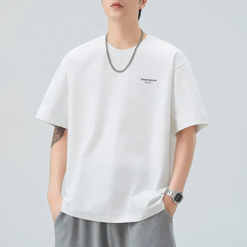 DUKEEN Men's Minimalist Print T-Shirt Summer 2026 Oversized Breathable Crew Neck Tee Casual Korea Style Short Sleeve Top