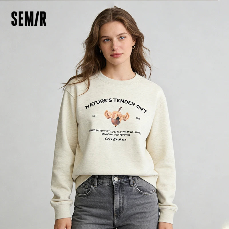 Semir O neck Hoodies Women Spring Loose Pullover Casual Personality Comfortable Daily Stylish Versatile Top