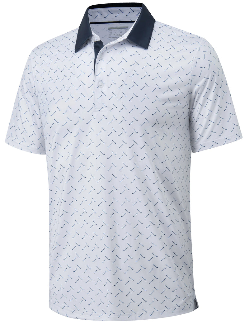 TACVASEN Mens Polo Shirts Casual Short Sleeve Print Patterns Collared Shirt Performance Moisture Wicking Golf Polos Work Polos