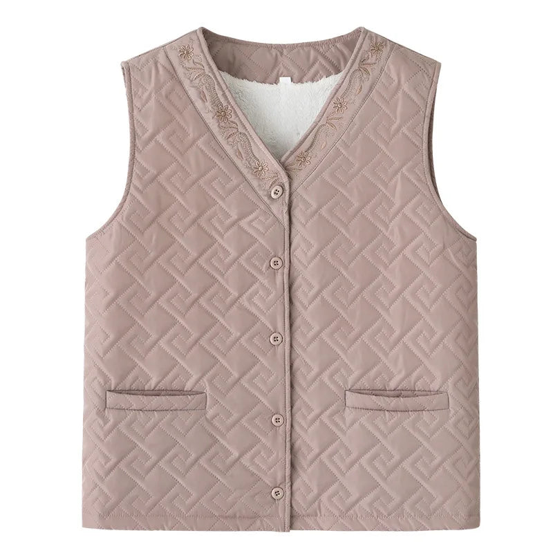 Middle Aged Elderly Women Knitted Vest Thick Velvet Autumn Winter Sweater Coat Mother Waistcoat Grandma Cardigan Jacket M-3XL