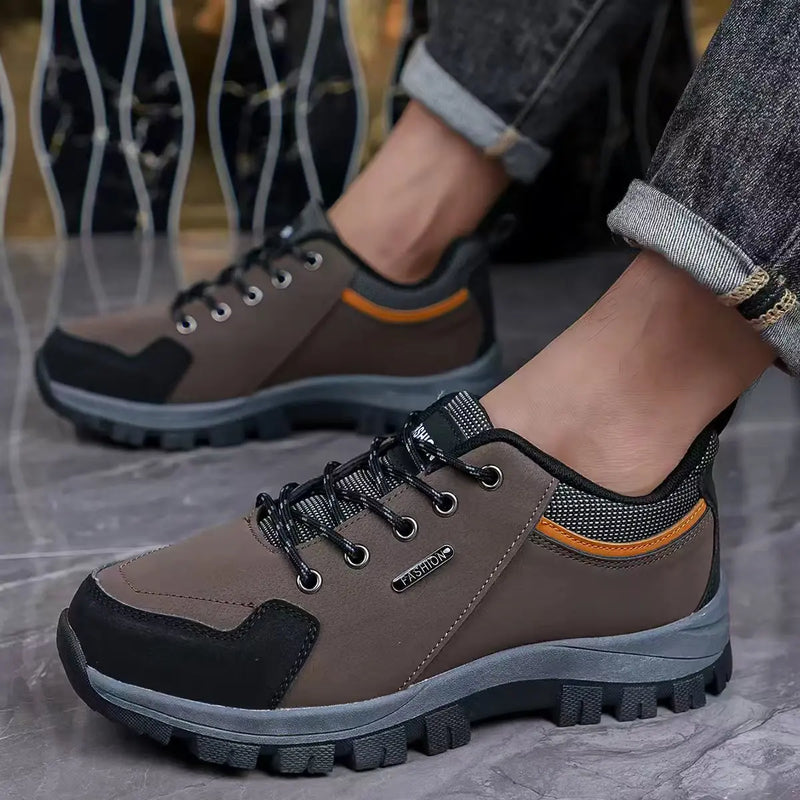 Mens Hiking Shoes New Durable Premium Leather Low-Top Lace-Up Anti-Slip Rubber Sole Versatile Outdoor Hiking Casual Sports Shoes