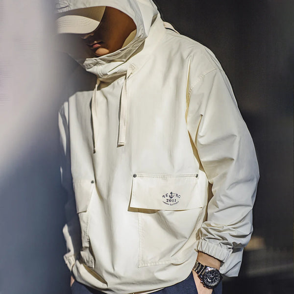 អាវក្រៅ Maden បុរស Vintage Deck Smock Hoodies អាវក្រៅការពារខ្យល់ អាវក្រៅរលុង មានហោប៉ៅធំៗ បោះពុម្ពលើសម្លៀកបំពាក់