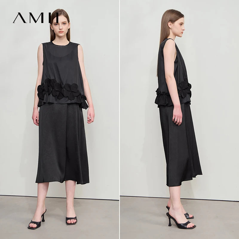រ៉ូបទេពអប្សរវិស្សមកាល Amii Minimalist រដូវក្តៅឆ្នាំ ២០២៥ សម្លៀកបំពាក់នារីថ្មីសម្រាប់ការិយាល័យ សូត្ររាងអក្សរ A រាងគូប ផ្ការាងជារង្វង់ 12552030