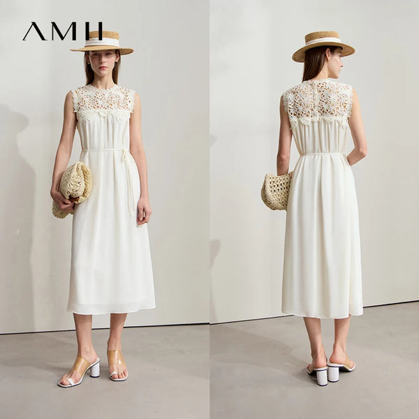 រ៉ូប Amii Minimalism សម្រាប់វិស្សមកាល រ៉ូបធម្មតា ចរ សម្លៀកបំពាក់ស្ត្រី រដូវក្តៅ ឆ្នាំ២០២៦ រ៉ូបចររលុង ដៃខ្លី រ៉ូបវែង ស្រួលពាក់ 1252026