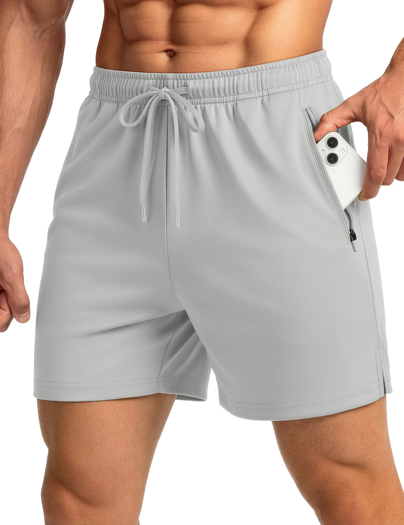 TACVASEN Men's Athletic Running Shorts Mesh Quick Dry Lightweight 5 inches Drawstring Gym Workout Shorts with Zipper Pockets