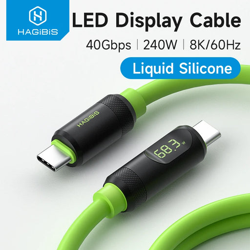 Hagibis USB C Fast Charger Cable With LED Display PD 240W 40Gbps Video Cord Compatible with Thunderbolt 4/3 For iPhone 15 Laptop