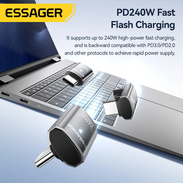 ឧបករណ៍ភ្ជាប់ Essager USB4.0 40Gbps OTG 240W ឧបករណ៍បម្លែងសាកថ្មលឿន 90 ដឺក្រេ USB Type C ឧបករណ៍ភ្ជាប់ទិន្នន័យសម្រាប់ទូរស័ព្ទ Macbook កុំព្យូទ័រយួរដៃ 8K60Hz
