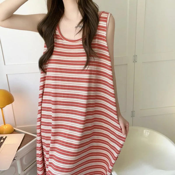 រ៉ូប ឆ្នូត ធម្មតា ទំហំ M-3XL អាវកាក់ គ្មាន ដៃ រ៉ូប គេង ស្ត្រី