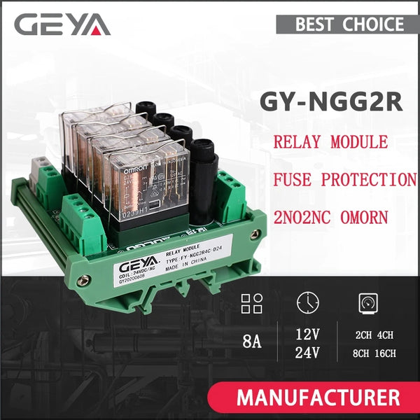 ម៉ូឌុល រេឡេ PLC GEYA 2/4/16 ឆានែល 12V/24V DC 8A ជាមួយ នឹង ការការពារ ហ្វុយស៊ីប DIN Rail Mount សម្រាប់ ស្វ័យប្រវត្តិកម្ម ឧស្សាហកម្ម
