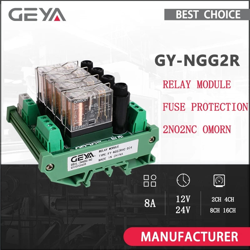 ម៉ូឌុល រេឡេ PLC GEYA 2/4/16 ឆានែល 12V/24V DC 8A ជាមួយ នឹង ការការពារ ហ្វុយស៊ីប DIN Rail Mount សម្រាប់ ស្វ័យប្រវត្តិកម្ម ឧស្សាហកម្ម