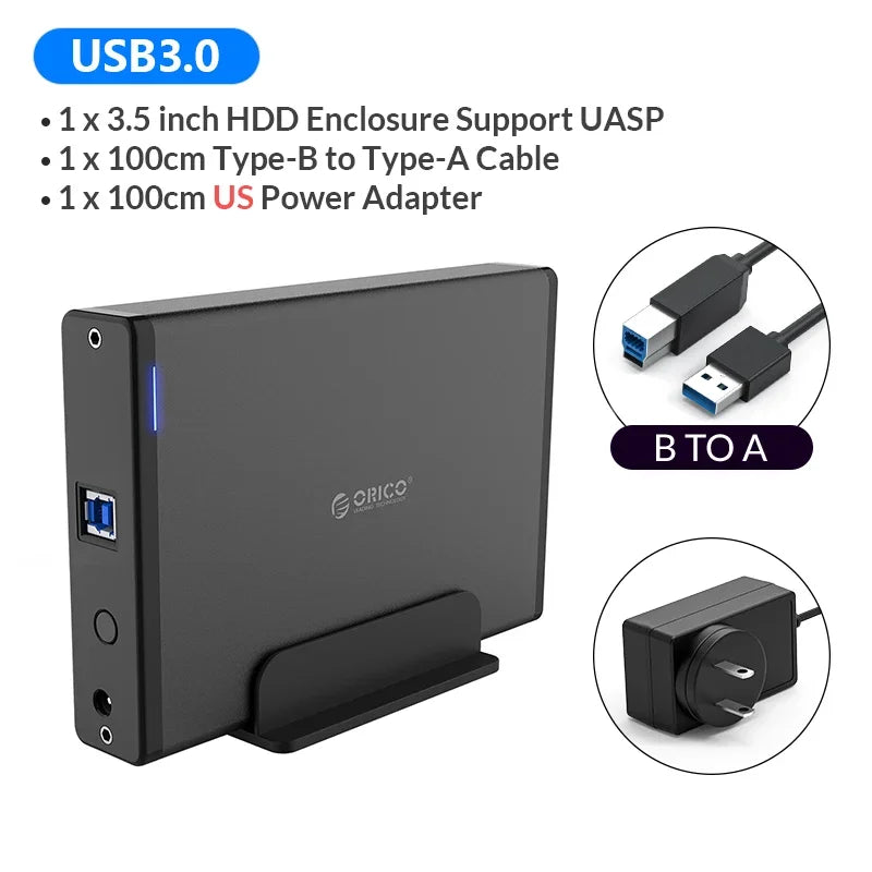 ORICO 3.5 inch HDD Case Type-C & USB3.0  Hard Drive Enclosure SATA  to USB 3.1 External Hard Drive Reader for 2.5/3.5'' HDD