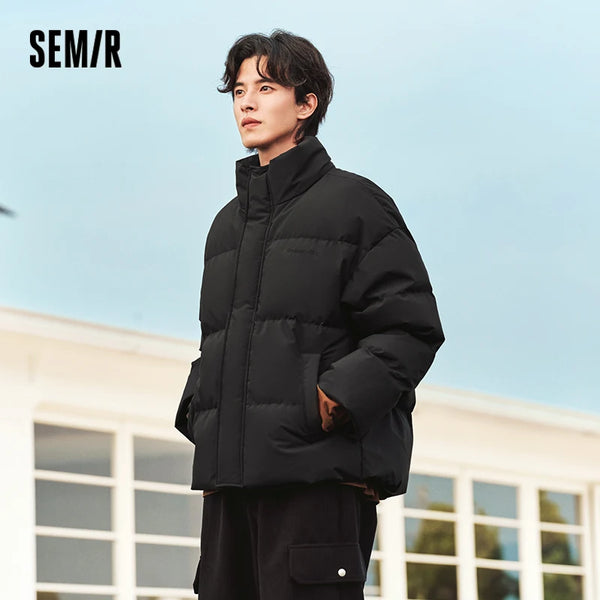 អាវក្រៅ Semir សម្រាប់បុរស សាច់ក្រណាត់ក្រាស់ បោះពុម្ពពណ៌ កអាវឈរ រលុង សមសម្រាប់ឆ្នាំ 2026 សម្រាប់ទីក្រុង ធម្មតា កក់ក្តៅ រចនាប័ទ្មគូស្នេហ៍