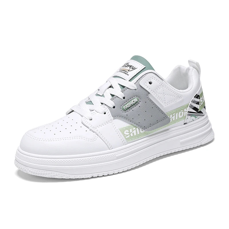 Mens Board Shoes New Leather Splicing Lightweight Snug Fashion Street Style Outdoor Low Top Casual Sports Flat Walking Shoes