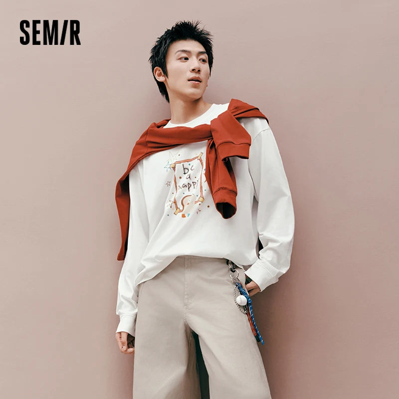 Semir Men Tshirt Long Sleeve Graffiti Print Couple Knit Top Urban Casual Street Style Autumn Urban Daily Wear 2026