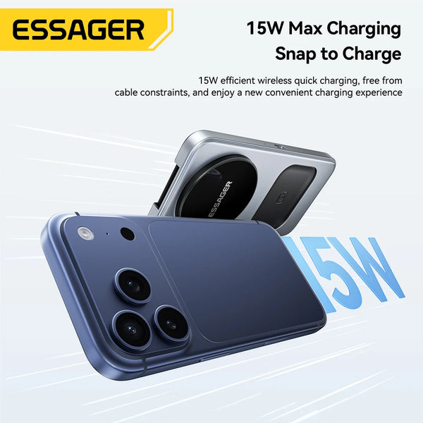 ESSAGER 15W 3-in-1 ស្ថានីយសាកថ្មឥតខ្សែម៉ាញេទិក អាចបត់បាន សម្រាប់ iPhone AirPods នាឡិកា ជើងទ្រទូរស័ព្ទ ឆ្នាំងសាកលឿន