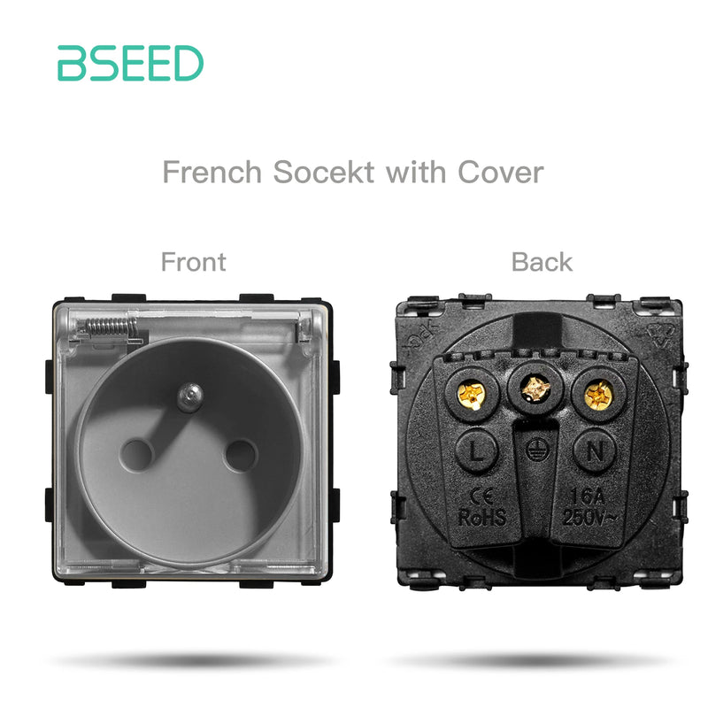 BSEED French Plug Wall Socket With Plastic Cover Function Key Free Combination Home Improvement Bathroom Outlet Waterproof 16A
