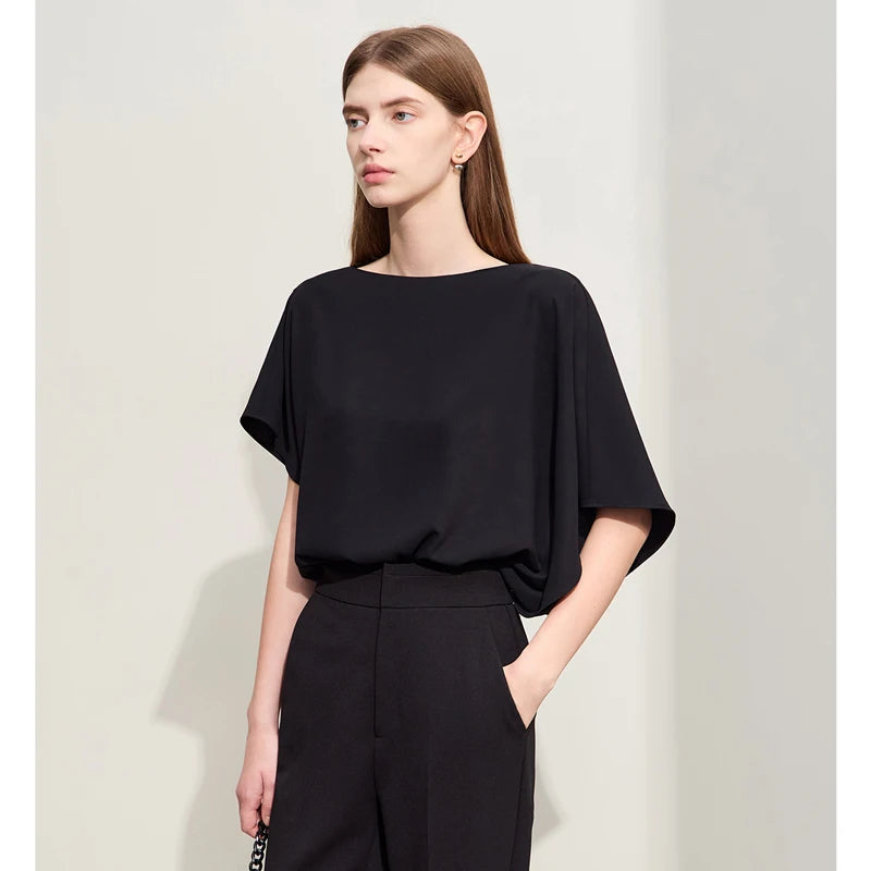 អាវស្រី Amii Minimalism រដូវក្តៅឆ្នាំ ២០២៤ ថ្មីសាមញ្ញត្បាញរឹងរលុងអាវក O-Neck ធម្មតាសម្រាប់ស្ត្រី 12422142