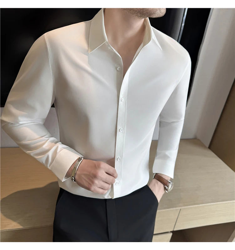 Spring New Arrival Modal Cotton Men's Long-Sleeve Shirt, Asian Fit Slim-Fit Shirts, Suitable for Weddings/Business/Office Wear.