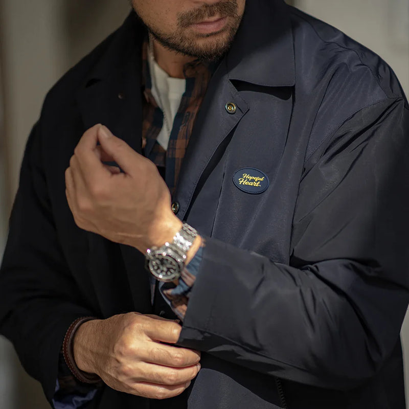 Maden Men's Vintage Balmacaan Waterproof Windbreaker Coat Single-Breasted Mid-Length Classic Collar Jacket for Spring and Autumn