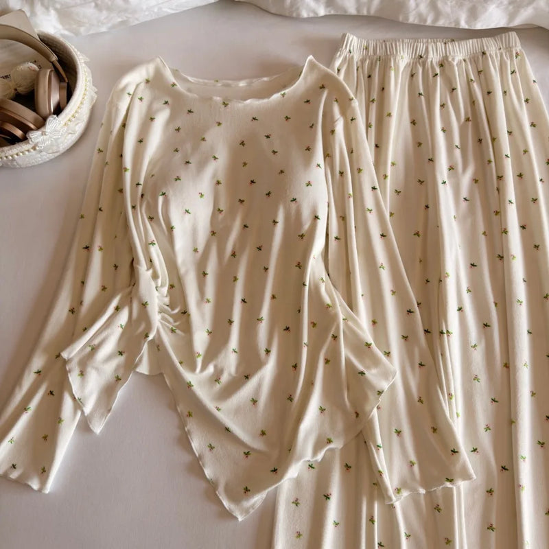 2 Piece Chest Pad Pyjama Set Women Pajama Soft Comfortable Spring Autumn Long-Sleeved Sleepwear for Ladies Homewear Pijama
