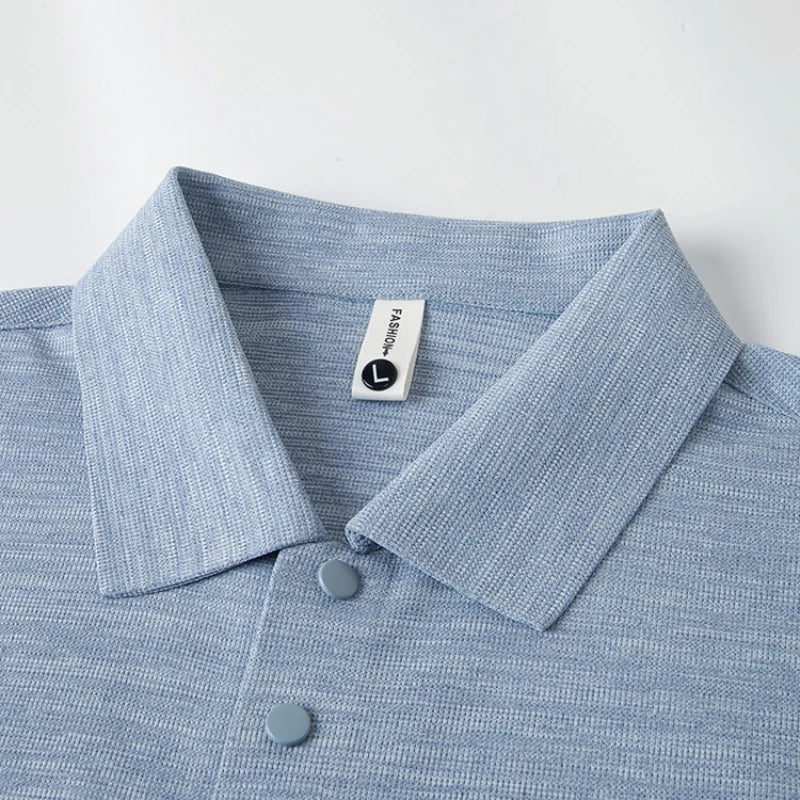Seamless Color Cotton Polo Shirt Men Flat Knit Business Casual Short Sleeve, Breathable Quick-Dry Tee