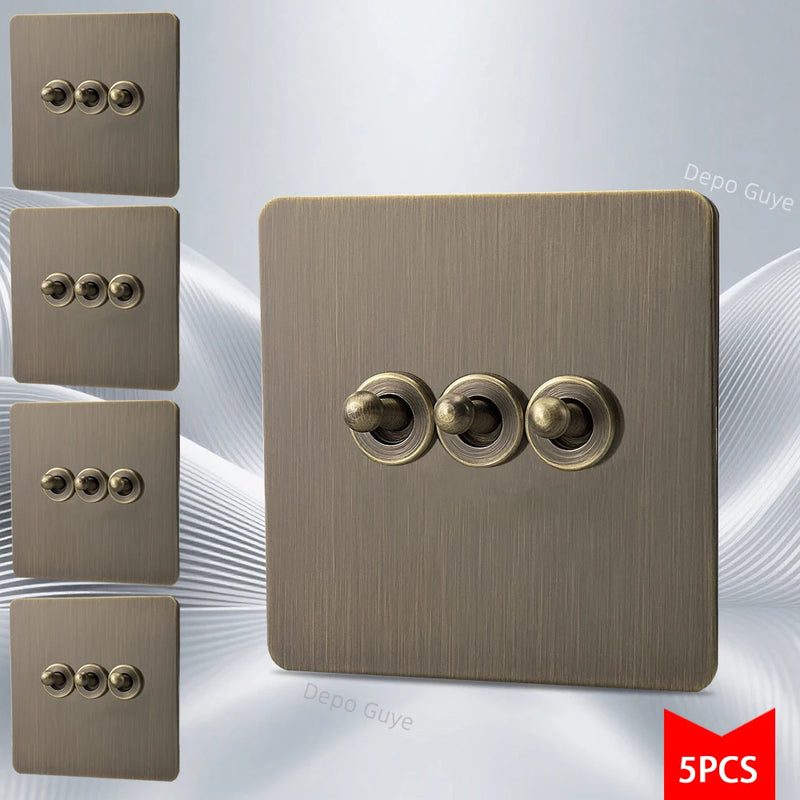 5/10 PCS Retro Eu Metal Wall Toggle Light Switch,1/2/3/4 Gang 2Way Bronzed Antique Stainless Steel Wall Panel Switch