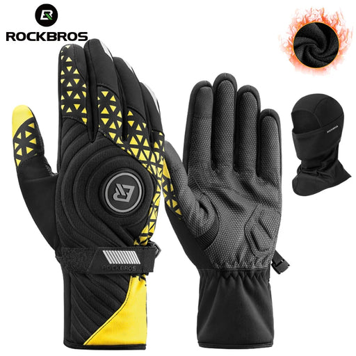 ROCKBROS Bicycle Gloves Winter Warm Motorcycle Full Finger Cycling Gloves Screen Touch Ski Sports Gloves Hiking Thermal Mitten