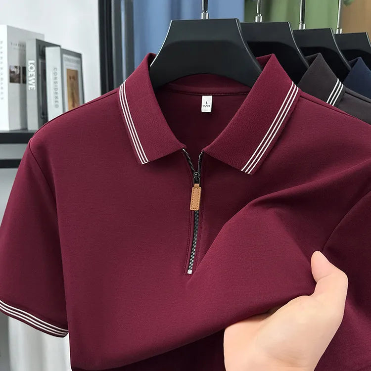 100% Cotton  Men's Premium Zip-Up Polo Shirt – 7A Antibacterial, Quick-Dry Business Casual