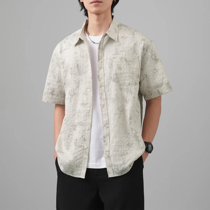 DUKEEN Hawaiian Style Lyocell Ink-Printed Shirt for Men Summer Thin Ice-Silk Coolness Breathable Short-Sleeve Top Men's Clothing
