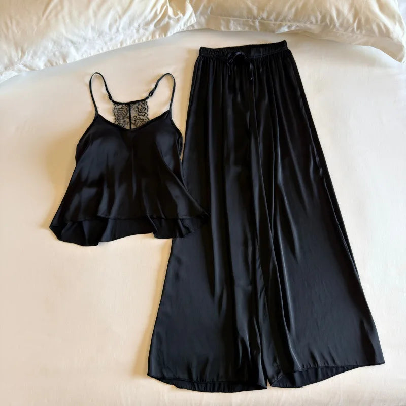 Women's Summer Suit 2 Piece Set Pajama Night Wear for Ladies Female Clothing New Solid Color Sleeveless Pyjama Set Woman Nighty