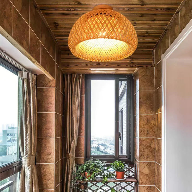 JOYINLED Oriental Bamboo Flush Mount Ceiling Light, Natural Chinese Japanese Style Lantern for Garden, Restaurant, Hotel, Bedroo