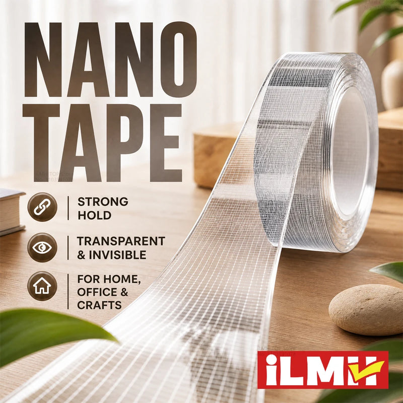 កាសែត iLMH Grid Nano កាសែតស្អិតពីរជាន់ ស្អិតក្រាស់ ស្អិតជែលអាគ្រីលីកថ្លា សម្រាប់បិទជញ្ជាំង ការិយាល័យ គេហដ្ឋាន និងផ្ទះ DIY