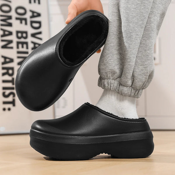 Men Women's Thick Sole Cotton Slippers Winter Warm Plus Velvet Slippers Waterproof Non-Slip Light Hotel Chef Kitchen Work Shoes
