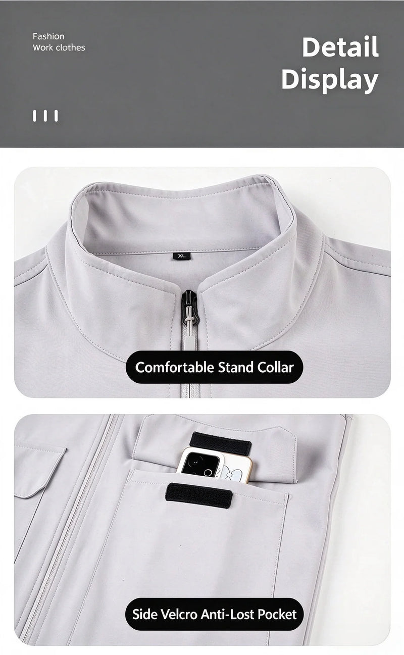 Spring Autumn high-end soft-shell stand-up collar jacket work uniform with logo, 4S store large pocket workwear vest