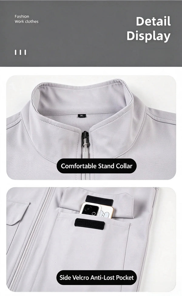 Outdoor multi-pocket activity Velcro adjustable sleeveless collar pullover jacket vest work uniform custom logo printing