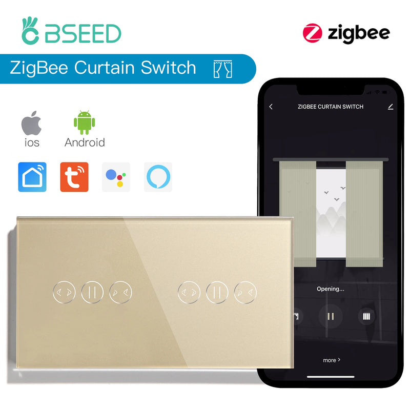 BSEED Tuya Smart Zigbee Curtain Switch Double Wirelss Touch Curtain Switch Google Home Smart Life Alexa Echo Voice Control 5A