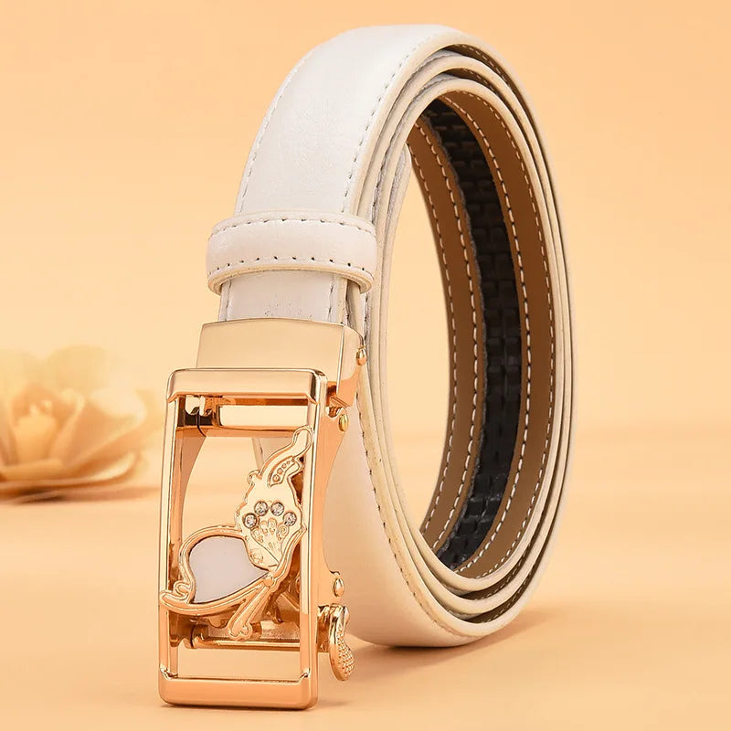 Red Women's Automatic Buckle Belt, Fashion Casual Belts Cinturon Male Waistband White Black 90cm-115cm