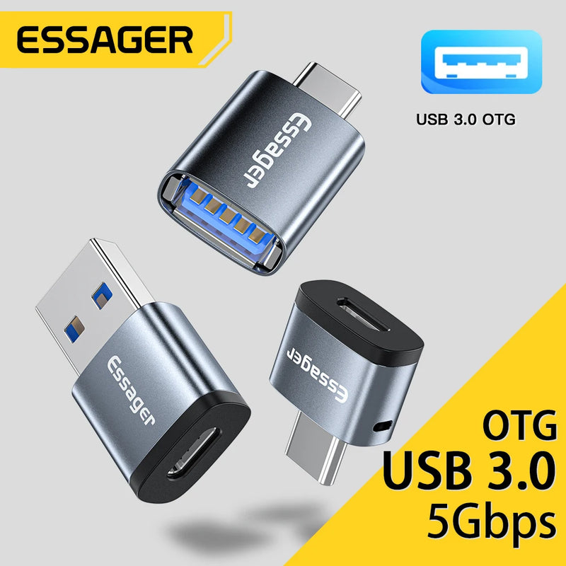 ឧបករណ៍ភ្ជាប់ OTG Essager USB Type C Type-C USB-C Male ទៅ USB 3.0 Female Converter សម្រាប់ Macbook Xiaomi Mi Samsung USBC OTG Connector