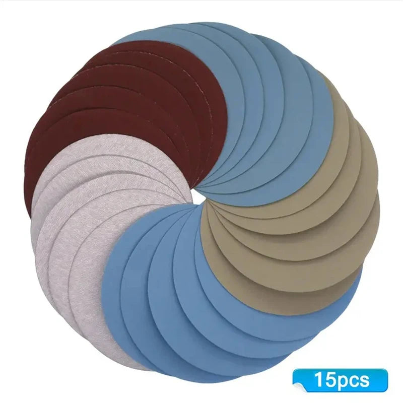 SEAMETAL 15PCS 125mm Inches Grit 1000 2000 3000 4000 5000 Sanding Discs Hook Loop Sandpaper Round Disk for Car Accessories