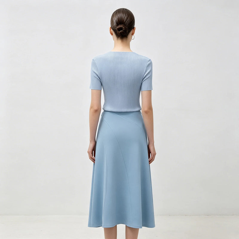 Amii Women's A-Line Skirt 2026 Summer New Stretch Air Layer Loose Solid Color Office Casual Midi Draped Skirt For Women 12622185