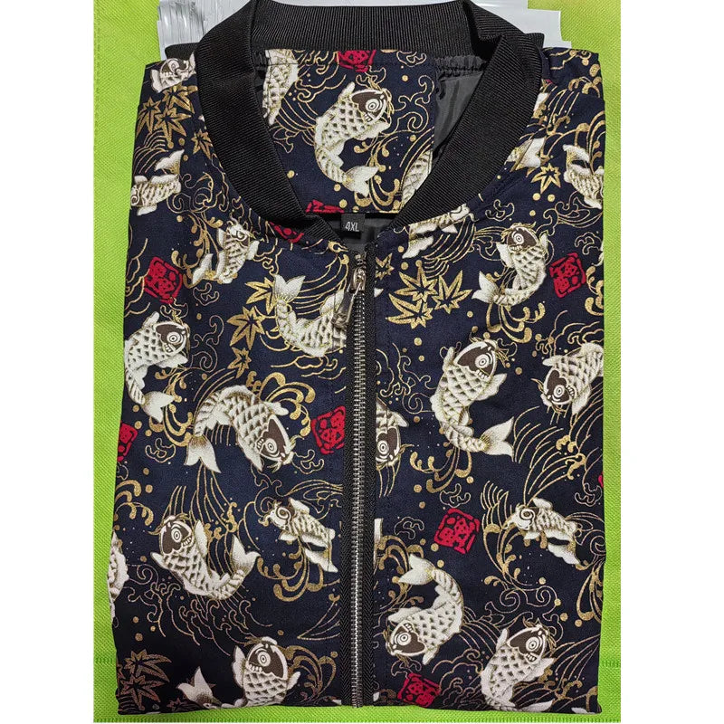2026 New Baseball Collar Men's Long Sleeve Printed Jacket, Chinese Style Print Zipper Control Coat, Asian Size M-6XL.