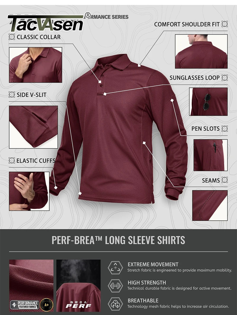 TACVASEN Summer Long Sleeve Performance Quick Drying Polos T-shirts Mens Office Shirt Golf Team Work Shirts Casual Tops