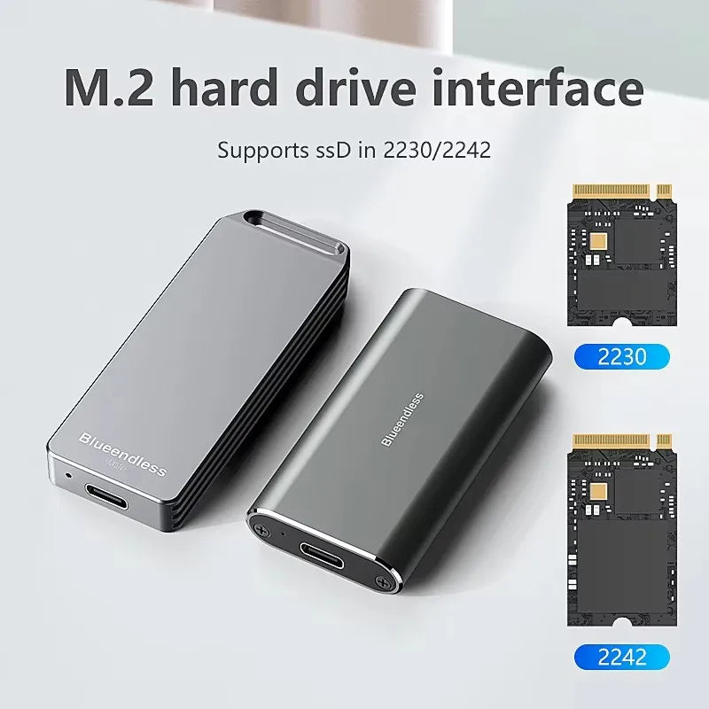 ថាសរឹងចល័ត Blueendless Mini M.2 NVME 2242 ចល័តអាលុយមីញ៉ូមទាំងអស់ TYPE-C កុំព្យូទ័រខាងក្រៅថាសរឹងចល័តប្រអប់