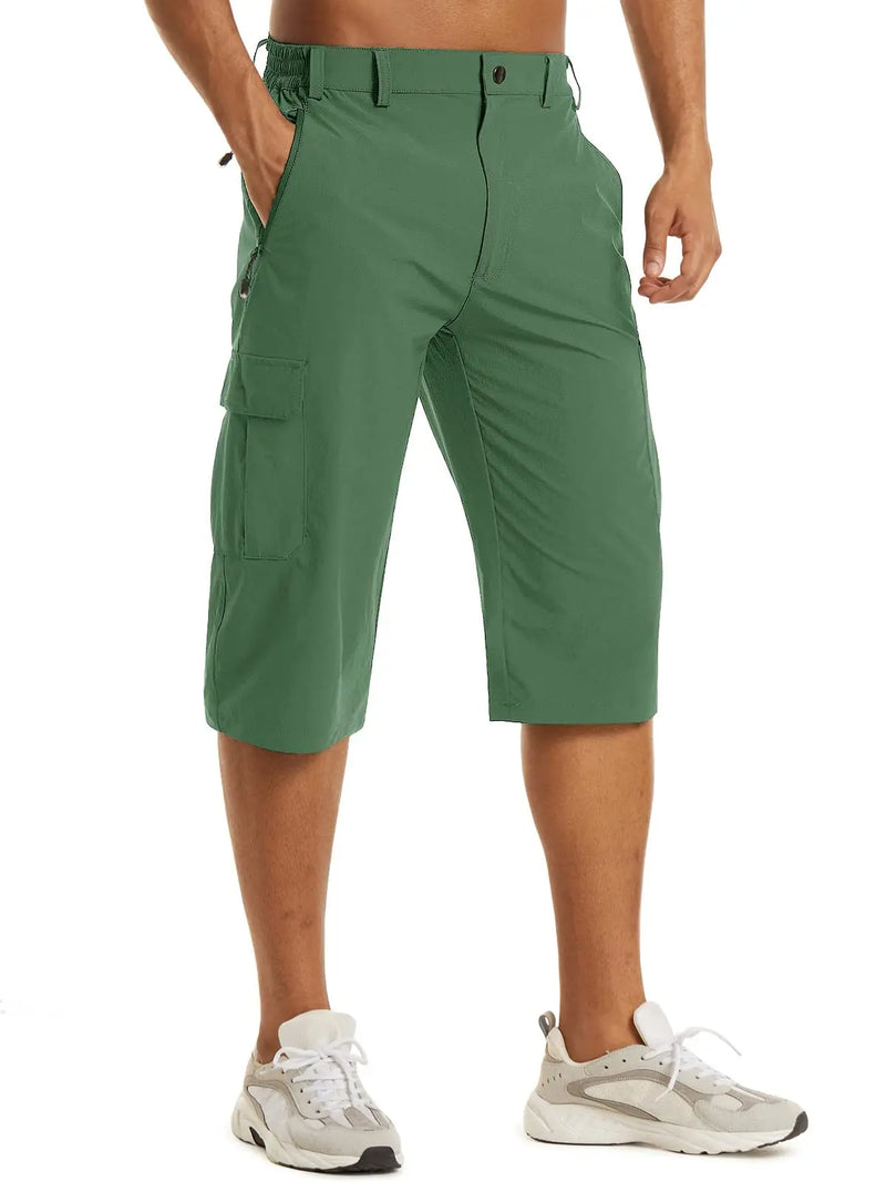 TACVASEN Mens Cargo Below Knee Length 3/4 Long Shorts Summer Breathable Outdoor Capri Pants Twill Work Pants With Multi Pocket